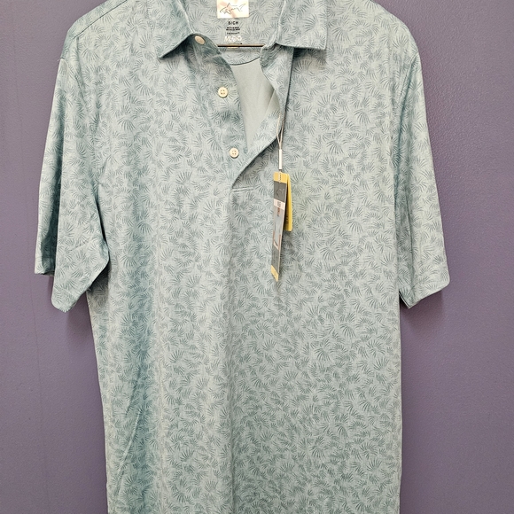 NWT Greg Norman Collection Aqua Patterned Polo Shirt SIZE MENS Small - Picture 3 of 7